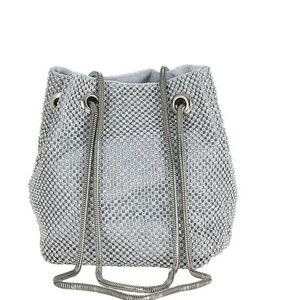 Silver Reflective Clutch with Drawstring and Dark Hardware 🪩🪩